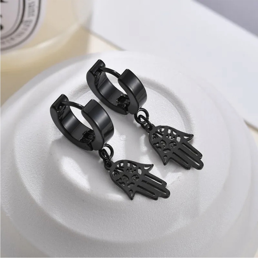 💖 Hypoallergenic Stainless Steel Hand Black Earrings NEW